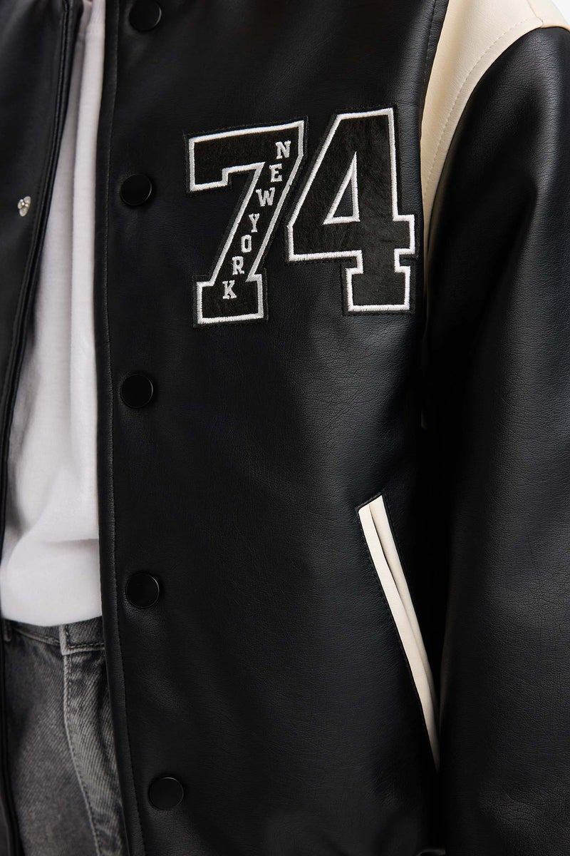 ديفاكتو جاكيت بومبر اولادي جلد صناعي وتر بروف - Image 4